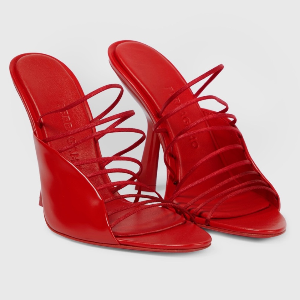 Red Leather High-Heeled Sandals